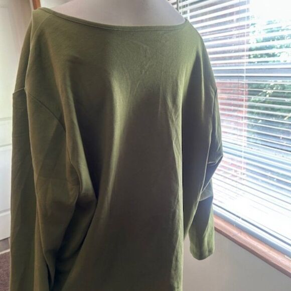 Isaac Mizrahi Essential Pima Convertible Green 3/4 sleeves Topper, size XL - Picture 3 of 6